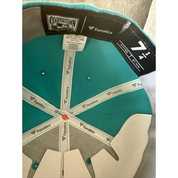 Men's Fanatics Branded Teal Miami Marlins Cooperstown Collection Fitted Hat 71/4 - Picture 9 of 9